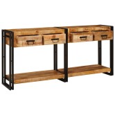 Konzolasztalok 2 pcs barna 161 x 33 x 75 cm tömör mangófát
