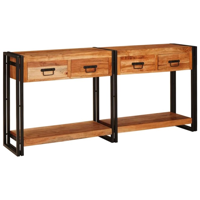 Konzolasztalok 2 pcs barna 161 x 33 x 75 cm tömör akácfa Konzolasztalok 2 pcs barna 161 x 33 x 75 cm tömör akácfa