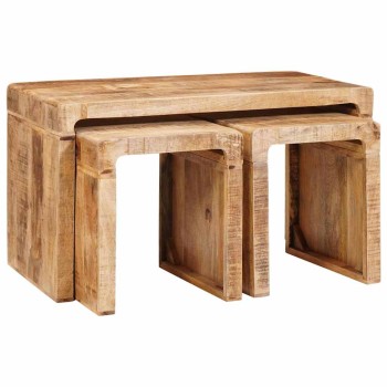 Fészekasztal 3 db barna 82 x 40 x 46 cm tömör mangófát