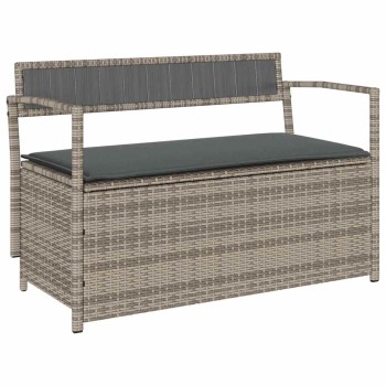 Szürke polyrattan kerti tárolópad párnával