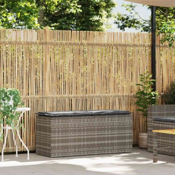 Szürke polyrattan kerti pad párnával 116 x 46 x 57 cm