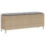 Bézs polyrattan kerti pad párnával 110x30x40,5 cm