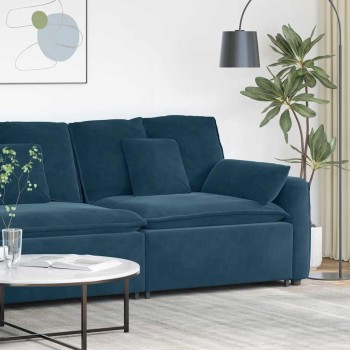 Kék moduláris kanapé karfás végmodul párnákkal 100 cm