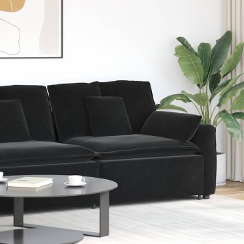 Fekete moduláris kanapé karfás végmodul párnákkal 100 cm