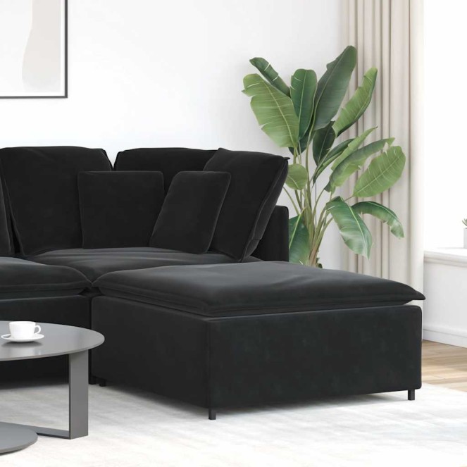 Fekete moduláris kanapé lábzsámoly modul 100x100x48 cm