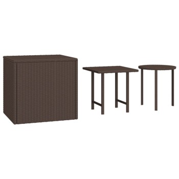 3 db barna polyrattan kerti kisasztal
