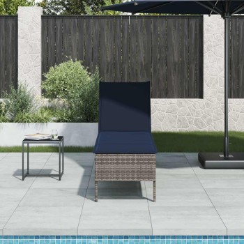 Szürke polyrattan napozóágy párnával 55x200x44 cm