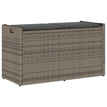 Szürke polyrattan kültéri tárolópad párnával 100 cm