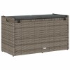Szürke polyrattan kültéri tárolópad párnával 100 cm