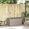 Világosszürke polyrattan kültéri tárolópad párnával 100 cm