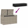 Világosszürke polyrattan kültéri tárolópad párnával 100 cm