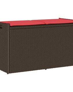 Barna polyrattan kültéri tárolópad párnával 100 cm
