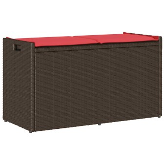 Barna polyrattan kültéri tárolópad párnával 100 cm