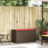 Barna polyrattan kültéri tárolópad párnával 100 cm