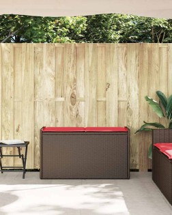 Barna polyrattan kültéri tárolópad párnával 100 cm