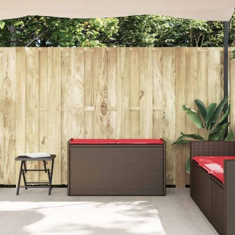 Barna polyrattan kültéri tárolópad párnával 100 cm