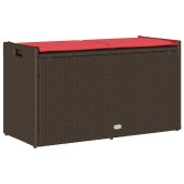 Barna polyrattan kültéri tárolópad párnával 100 cm