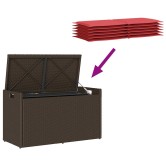 Barna polyrattan kültéri tárolópad párnával 100 cm
