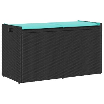 Fekete polyrattan kültéri tárolópad párnával 100 cm
