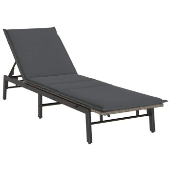 Szürke polyrattan napozóágy párnával
