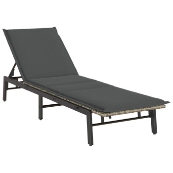 Világosszürke polyrattan napozóágy párnával