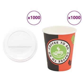1000 db papír kávéscsészék fedővel 8oz 240ml
