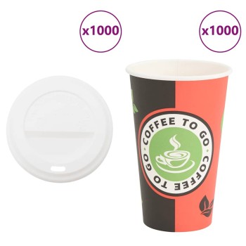 1000 db papír kávéscsészék fedővel 16oz 400ml