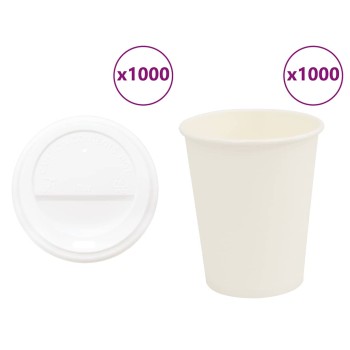 1000 db papír kávéscsészék fedővel 8oz 200ml
