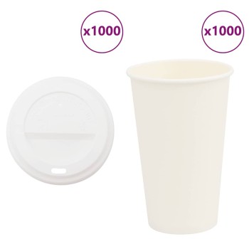 1000 db papír kávéscsészék fedővel 16oz 400ml