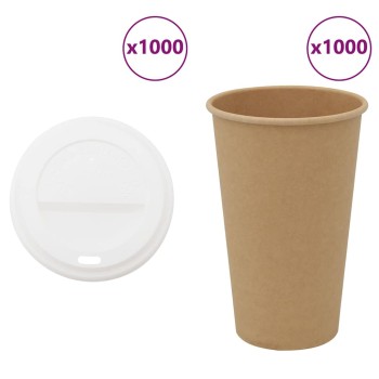 1000 db papír kávéscsészék fedővel 16oz 400ml