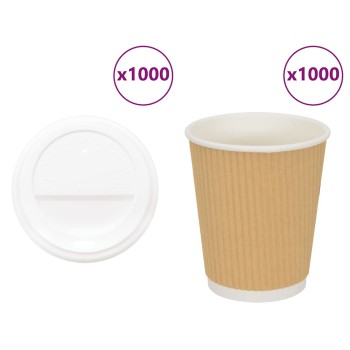 1000 db papír kávéscsészék fedővel 8oz 200ml