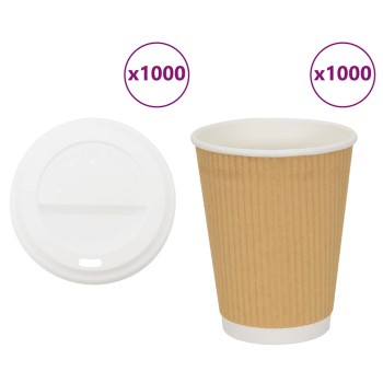 1000 db papír kávéscsészék fedővel 16oz 400ml