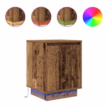 2 db antik fa éjjeliszekrények led világítással 38x34x50 cm