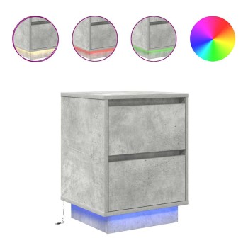2 db betonszürke éjjeliszekrény led-fényekkel 38x34x50 cm