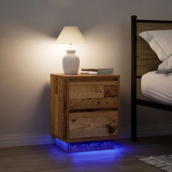 2 db antik fa éjjeliszekrények led világítással 38x34x50 cm