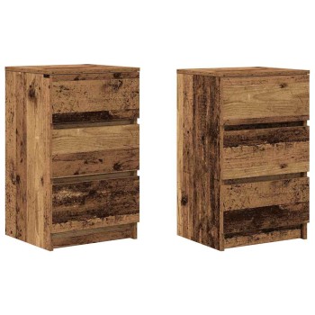2 db antik fa éjjeliszekrények 3 fiókkal 39x35x65 cm