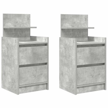 2 db betonszürke éjjeliszekrények 2 fiókkal 38x34x80 cm