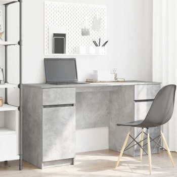 Asztal fiókkal polcokkal beton szürke 140 x 49 x 76 cm faanyag