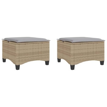 2 db bézs polirattan kerti székek párnákkal 55x55x36 cm