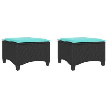 2 db fekete polirattan kerti székek párnákkal 55x55x36 cm