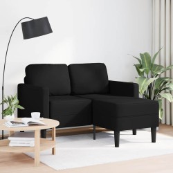 Fekete műbőr 2 üléses kanapé l-alakú kanapéval 125 cm