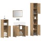 4 részes kézműves tölgy színű szerelt fa fürdőszobai bútorszett
