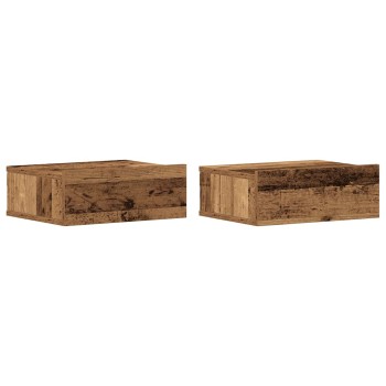 2 db antik fa szerelt fa lebegő éjjeliszekrények 40x32x15 cm