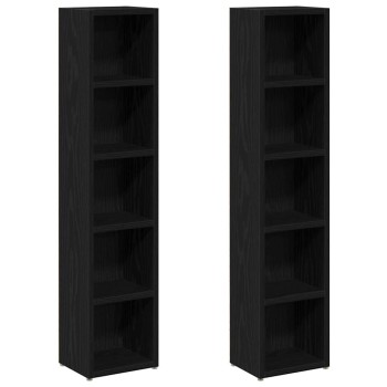 2 db fekete tölgy színű szerelt fa cd-szekrény 21x16x93,5 cm