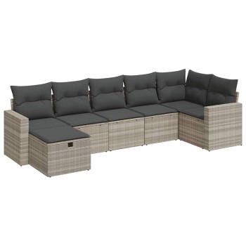 7 részes világosszürke polyrattan kerti ülőgarnitúra párnákkal