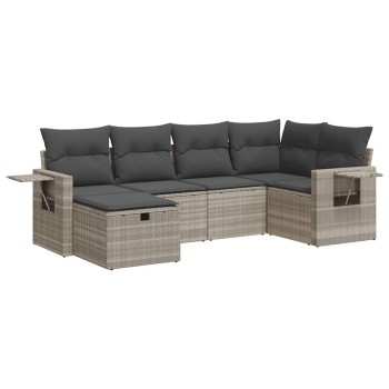 6 részes világosszürke polyrattan kerti ülőgarnitúra párnákkal