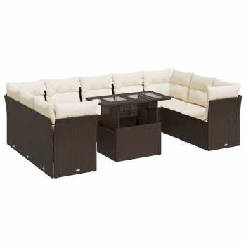 10 részes barna polyrattan kerti ülőgarnitúra párnákkal