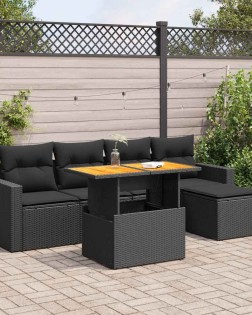 6 részes fekete polyrattan kerti ülőgarnitúra párnákkal
