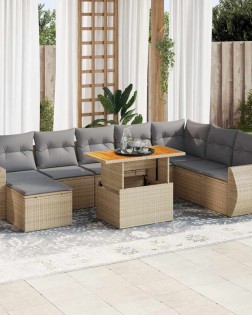 9 részes bézs polyrattan kerti ülőgarnitúra párnákkal