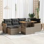 7 részes szürke polyrattan akácfa kerti ülőgarnitúra párnákkal